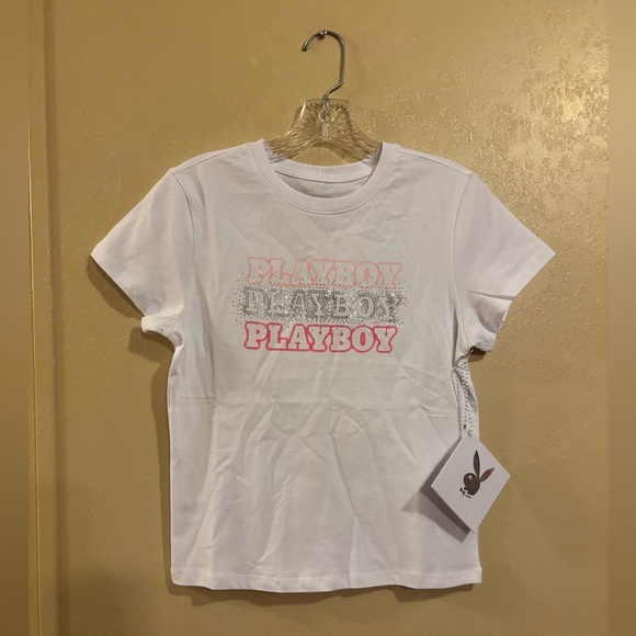 NWT PLAYBOY Bling logo tee sz M - Picture 1 of 4